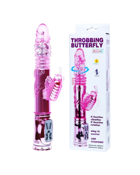 Вібратор - Throbbing Butterfly Rotating Vibrator Pink, 29 см Вібратор - Throbbing Butterfly Rotating Vibrator Pink, 29 см