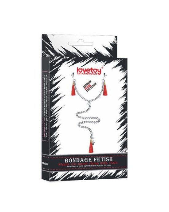 Зажими для сосків та клітора - Bondage Fetish Nipple Clit Tassel Clamp With Chain Red Зажими для сосків та клітора - Bondage Fetish Nipple Clit Tassel Clamp With Chain Red