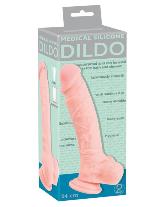 Фалоімітатор з мошонкою - Medical Silicone Dildo, 24 см Фалоімітатор з мошонкою - Medical Silicone Dildo, 24 см