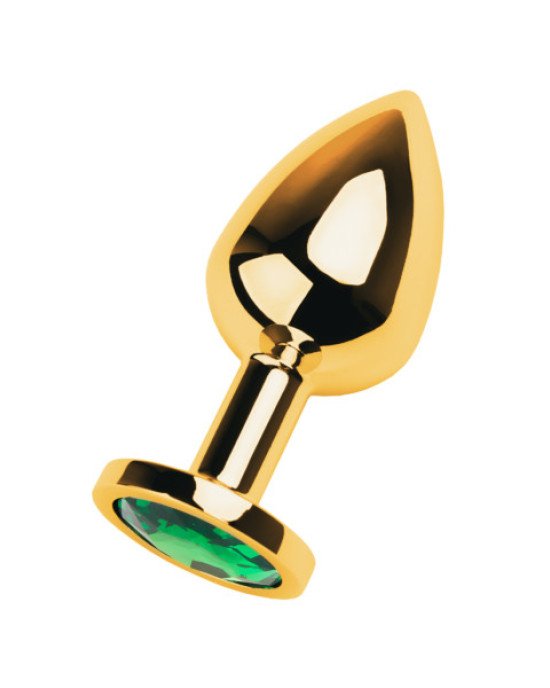 Gold anal plug TOYFA Metal with green round-shaped gem, length 7,8 cm, diameter 2,2-3,5 cm, weight 9 Gold anal plug TOYFA Metal with green round-shaped gem, length 7,8 cm, diameter 2,2-3,5 cm, weight 9