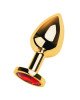 Gold anal plug TOYFA Metal with red round-shaped gem, length 7,8 cm, diameter 2,2-3,5 cm, weight 95 Gold anal plug TOYFA Metal with red round-shaped gem, length 7,8 cm, diameter 2,2-3,5 cm, weight 95