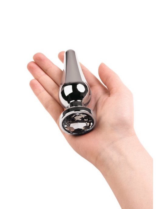 Silver anal plug TOYFA Metal with white round-shaped gem, length 9 cm, diameter 1,5-4 cm, weight 205 Silver anal plug TOYFA Metal with white round-shaped gem, length 9 cm, diameter 1,5-4 cm, weight 205