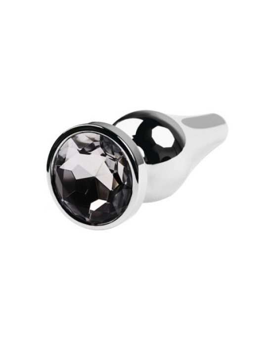 Silver anal plug TOYFA Metal with white round-shaped gem, length 9 cm, diameter 1,5-4 cm, weight 205 Silver anal plug TOYFA Metal with white round-shaped gem, length 9 cm, diameter 1,5-4 cm, weight 205