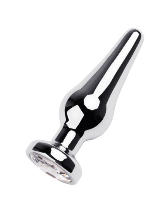 Silver anal plug TOYFA Metal with white round-shaped gem, length 9 cm, diameter 1,5-4 cm, weight 205 Silver anal plug TOYFA Metal with white round-shaped gem, length 9 cm, diameter 1,5-4 cm, weight 205