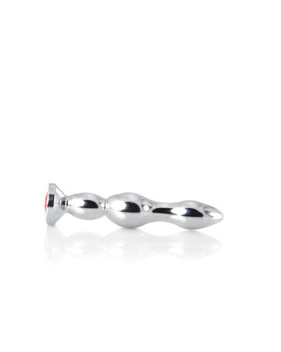 Silver anal plug TOYFA Metal with red round-shaped gem, length 12,2 cm, diameter 2-2,5 cm, weight 14 Silver anal plug TOYFA Metal with red round-shaped gem, length 12,2 cm, diameter 2-2,5 cm, weight 14