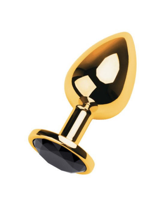 Golden anal plug TOYFA Metal with black heart-shaped gem, length 7 cm, diameter 1,8-3,3 cm, weight 9 Golden anal plug TOYFA Metal with black heart-shaped gem, length 7 cm, diameter 1,8-3,3 cm, weight 9