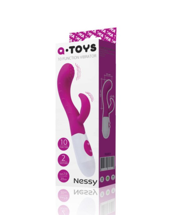 Вібратор з кліторальним стимулятором Toyfa A-Toys Nessy, силікон, рожевий, 20 см Вібратор з кліторальним стимулятором Toyfa A-Toys Nessy, силікон, рожевий, 20 см