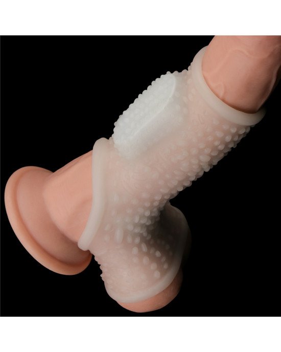 Насадка на член - Vibrating Drip Knights Ring With Scrotum Sleeve White Насадка на член - Vibrating Drip Knights Ring With Scrotum Sleeve White
