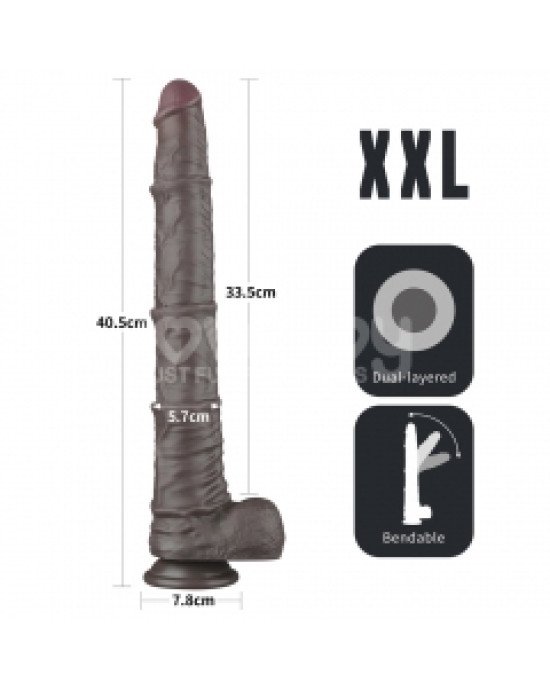 Фалоімітатор - Dual Layered Bendable Silicone Cock XXL 16'' Black