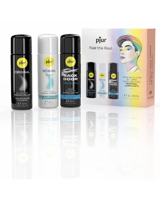 Набір лубрикантів - Pjur Pride Box (Origina, Woman Nude, Back Door Moisturising), 3х30 мл Набір лубрикантів - Pjur Pride Box (Origina, Woman Nude, Back Door Moisturising), 3х30 мл