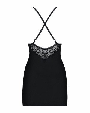 Пеньюар - Obsessive 828-CHE-1 Chemise & Thong Black L/XL