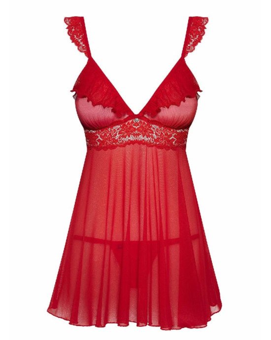 Пеньюар - Obsessive 863-BAB-3 Babydoll & Thong Red S/M Пеньюар - Obsessive 863-BAB-3 Babydoll & Thong Red S/M