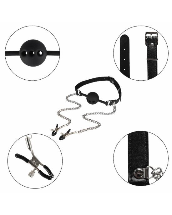 Набір БДСМ - Erospace Wild Play Mouth Gag With Nipple Clamps C15 Набір БДСМ - Erospace Wild Play Mouth Gag With Nipple Clamps C15