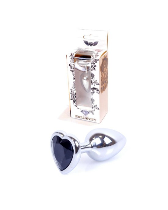 Анальна пробка - Jewellery Silver Heart Plug Black Анальна пробка - Jewellery Silver Heart Plug Black