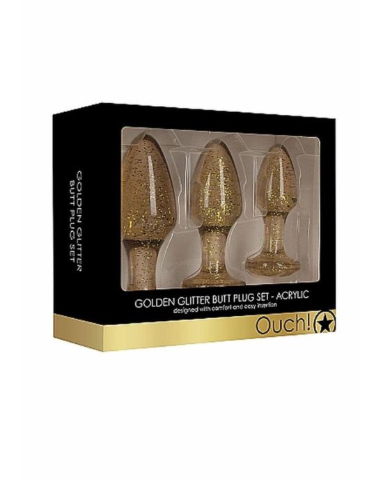 Набір анальних пробок - Ouch! Acrylic Golden Glitter Butt Plug Set