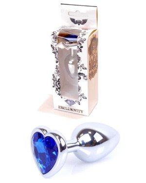 Анальна пробка - Jewellery Silver  Heart PLUG- Dark Blue