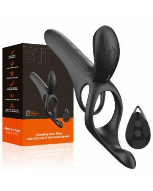 Вібраційне кільце - Erospace Men’s Play Vibrating Cock Ring With Clitoral & Taint Stimulation B11