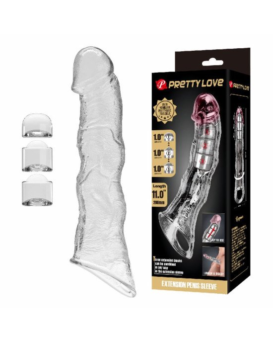 Подовжуюча насадка на член - Pretty Love Extension Penis Sleeve Clear, 28 см