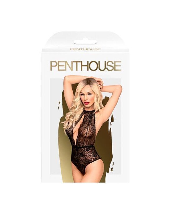 Боді з глибоким декольте та високими трусиками Penthouse - Toxic Powder Black S/M