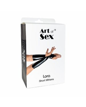 Вінілові мітенки Art of Sex - Lora короткі, розмір S, колір чорний з ефектом мокрого оксамиту Вінілові мітенки Art of Sex - Lora короткі, розмір S, колір чорний з ефектом мокрого оксамиту