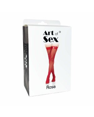 Панчохи в дрібну сітку з лакованою коронкою Art of Sex - Rose, колір чорний, М Панчохи в дрібну сітку з лакованою коронкою Art of Sex - Rose, колір чорний, М