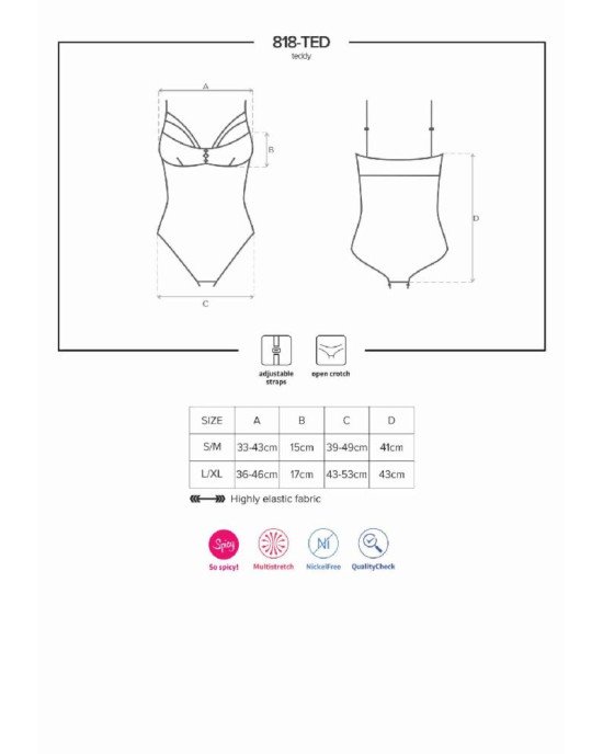 Мереживне боді з доступом 818-TED-1 teddy XS/S, чорне Мереживне боді з доступом 818-TED-1 teddy XS/S, чорне