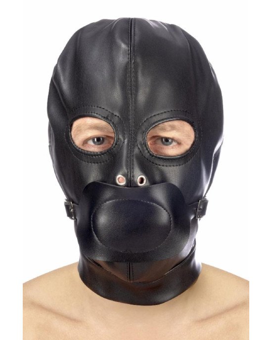 Капюшон з кляпом для БДСМ Fetish Tentation BDSM hood in leatherette with removable gag Капюшон з кляпом для БДСМ Fetish Tentation BDSM hood in leatherette with removable gag