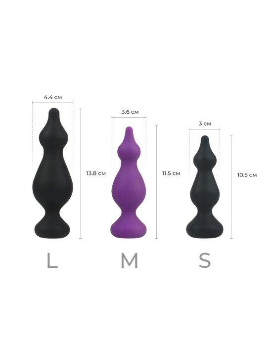 Анальна пробка Adrien Lastic Amuse Medium Purple (M) з двома переходами, макс. діаметр 3,6 см Анальна пробка Adrien Lastic Amuse Medium Purple (M) з двома переходами, макс. діаметр 3,6 см