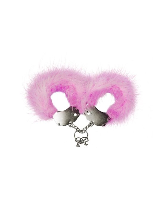 Наручники металеві Adrien Lastic Handcuffs Pink з рожевою пухнастою обробкою