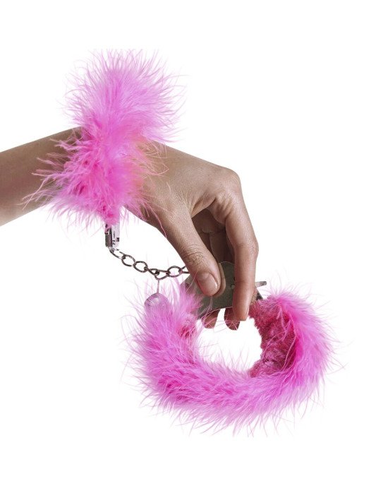 Наручники металеві Adrien Lastic Handcuffs Pink з рожевою пухнастою обробкою