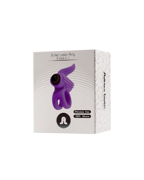 Ерекційне віброкільце Adrien Lastic Bullet Lastic Ring з язичком і щіточкою для стимуляції клітора