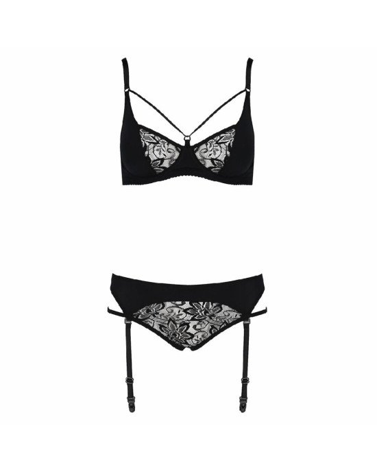 Комплект білизни PAULINE SET black L/XL Passion: стрепи: ліф, стрінги і пояс для панчох Комплект білизни PAULINE SET black L/XL Passion: стрепи: ліф, стрінги і пояс для панчох