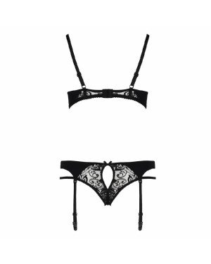 Комплект білизни PAULINE SET black S/M - Passion: стрепи: ліф, стрінги і пояс для панчох