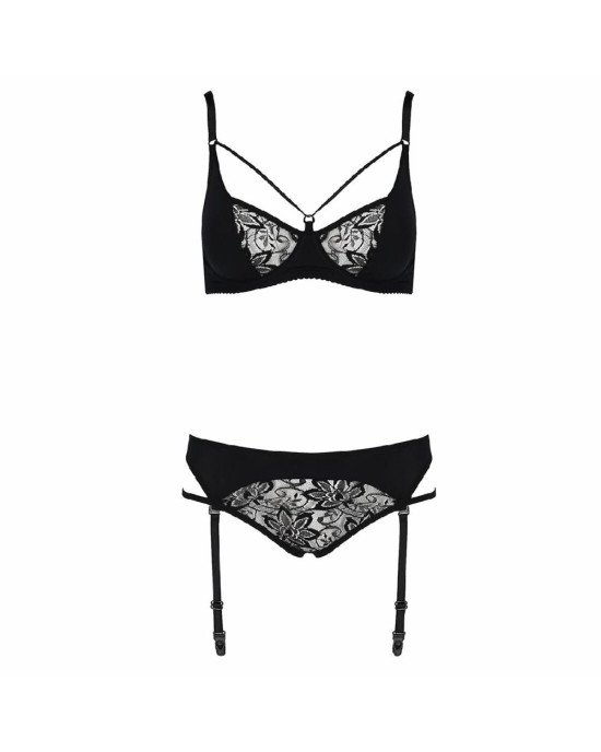 Комплект білизни PAULINE SET black S/M - Passion: стрепи: ліф, стрінги і пояс для панчох Комплект білизни PAULINE SET black S/M - Passion: стрепи: ліф, стрінги і пояс для панчох