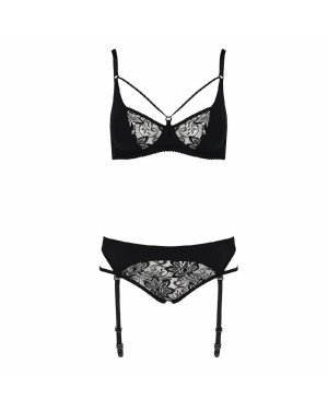 Комплект білизни PAULINE SET black XXL/XXXL - Passion: стрепи: ліф, стрінги і пояс для панчох