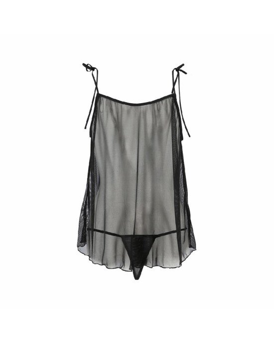 Сорочка прозора бебі дол MELANIA CHEMISE black L/XL - Passion, трусики, на тонких бретелях Сорочка прозора бебі дол MELANIA CHEMISE black L/XL - Passion, трусики, на тонких бретелях