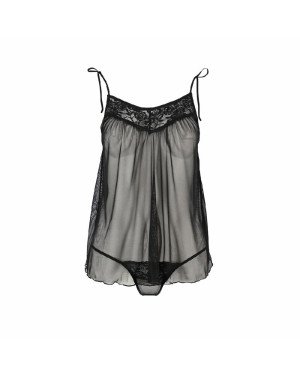Сорочка прозора бебі дол MELANIA CHEMISE black XXL/XXXL - Passion, трусики, на тонких бретелях Сорочка прозора бебі дол MELANIA CHEMISE black XXL/XXXL - Passion, трусики, на тонких бретелях