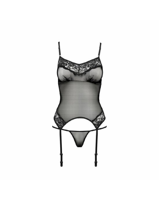 Корсет з пажами MELANIA CORSET black L/XL - Passion, трусики, напівпрозорий Корсет з пажами MELANIA CORSET black L/XL - Passion, трусики, напівпрозорий