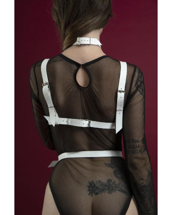 Портупея на груди Feral Feelings - Harness Bra, ліф, натуральна шкіра, колір білий Портупея на груди Feral Feelings - Harness Bra, ліф, натуральна шкіра, колір білий