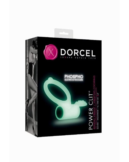 Ерекційне кільце Dorcel Power Clit White PHOSPHO з вібрацією, біле, світиться в темряві
