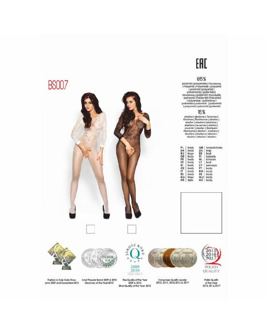 Бодістокінг Passion BS007 white, комбінезон, закриті плечі, рукав 3/4 Бодістокінг Passion BS007 white, комбінезон, закриті плечі, рукав 3/4