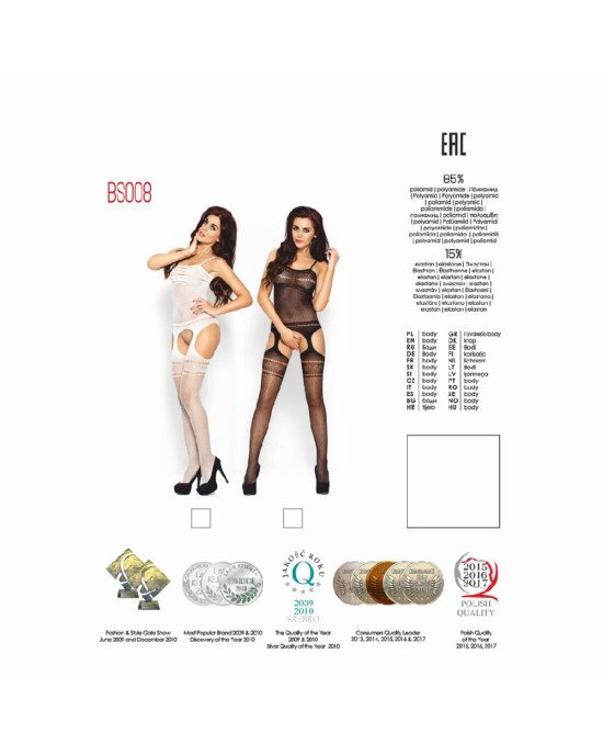 Бодістокінг Passion BS008 white, комбінезон, імітація панчіх і пояса Бодістокінг Passion BS008 white, комбінезон, імітація панчіх і пояса