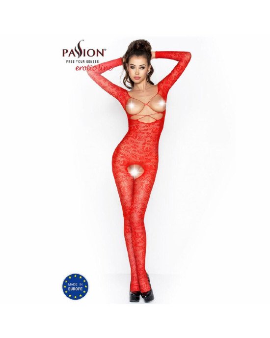 Бодістокінг Passion BS031 red, комбінезон з відкритими грудьми Бодістокінг Passion BS031 red, комбінезон з відкритими грудьми