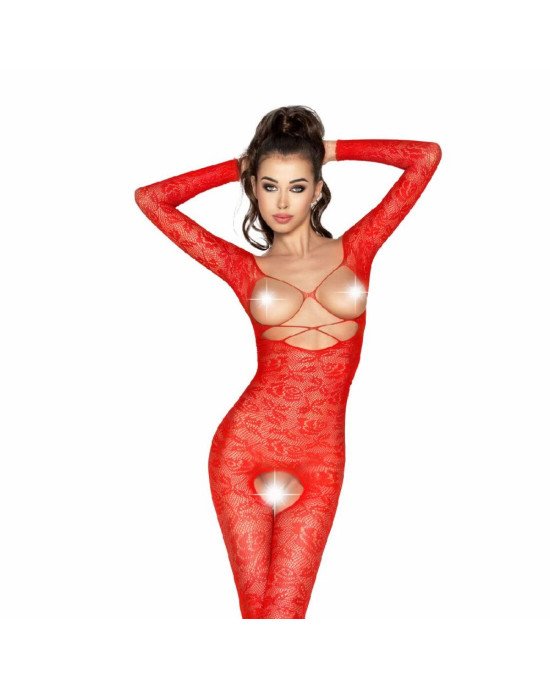 Бодістокінг Passion BS031 red, комбінезон з відкритими грудьми Бодістокінг Passion BS031 red, комбінезон з відкритими грудьми