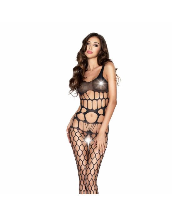 Бодістокінг Passion BS032 black, комбінезон, топ і велика сітка Бодістокінг Passion BS032 black, комбінезон, топ і велика сітка