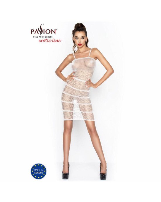 Бодістокінг Passion BS033 white, сукня-сітка на бретелях, прозора Бодістокінг Passion BS033 white, сукня-сітка на бретелях, прозора