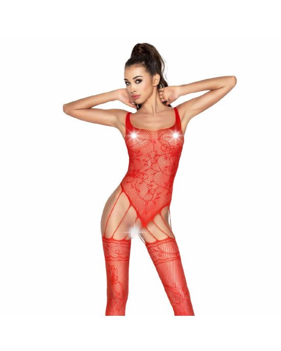 Бодістокінг Passion BS034 red, комбінезон, імітація боді і панчох Бодістокінг Passion BS034 red, комбінезон, імітація боді і панчох