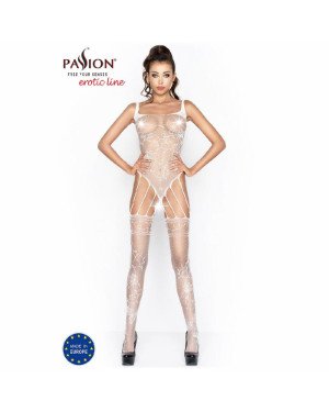 Бодістокінг Passion BS034 white, комбінезон, імітація боді і панчіх Бодістокінг Passion BS034 white, комбінезон, імітація боді і панчіх