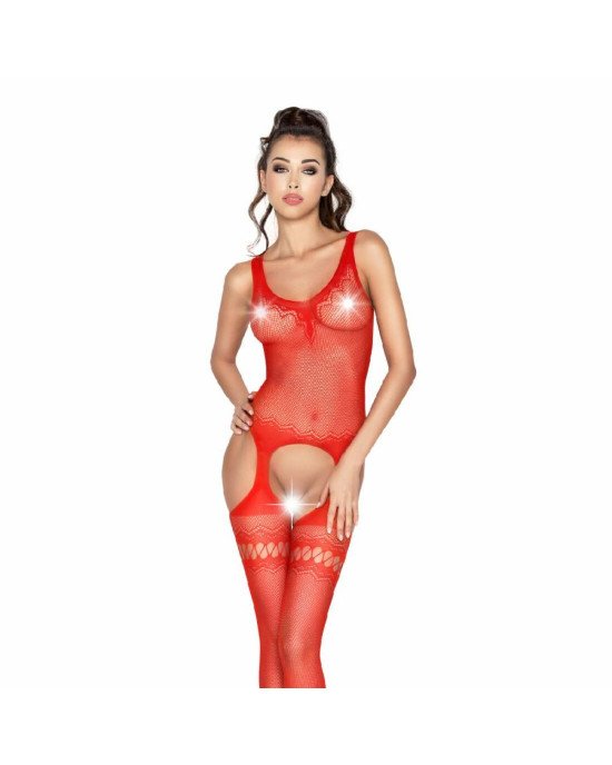 Бодістокінг Passion BS038 red, комбінезон, імітація панчох і пояса Бодістокінг Passion BS038 red, комбінезон, імітація панчох і пояса