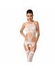Бодістокінг Passion BS047 white, комбінезон, імітація топа, панчох і пояса Бодістокінг Passion BS047 white, комбінезон, імітація топа, панчох і пояса